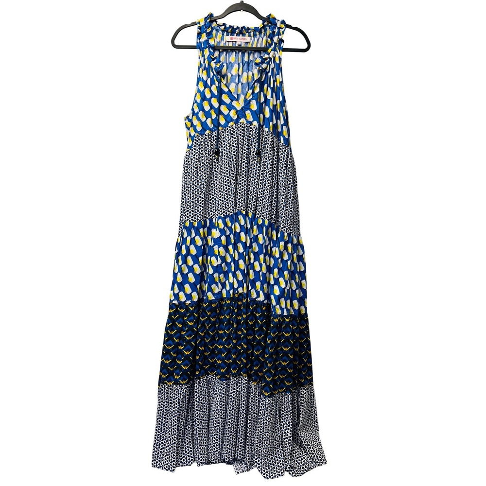 Ro's Garden L Sofia Maxi Dress Flowy Tiered Cotton Boho Patchwork Artisan Resort